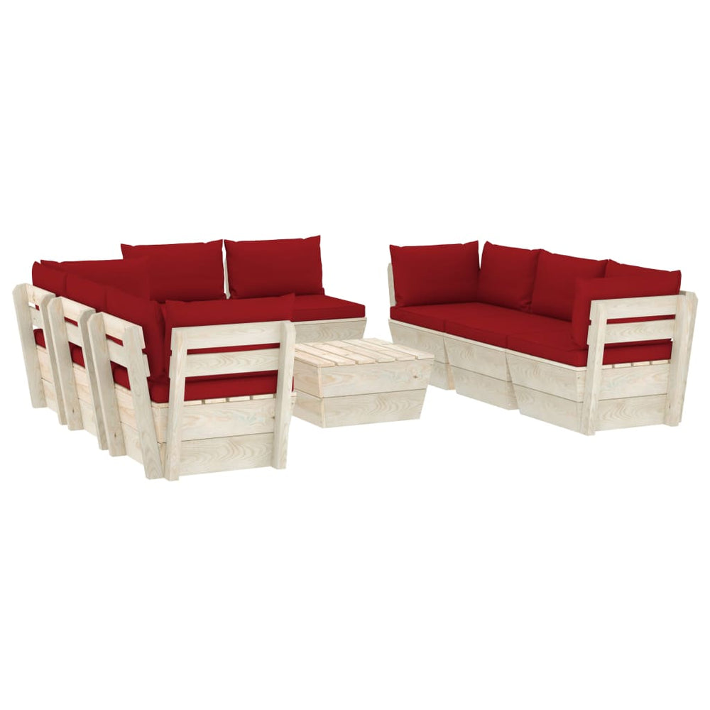 Set Mobilier Grădină Paleți, 9 Piese, Cu Perne, Lemn De Molid