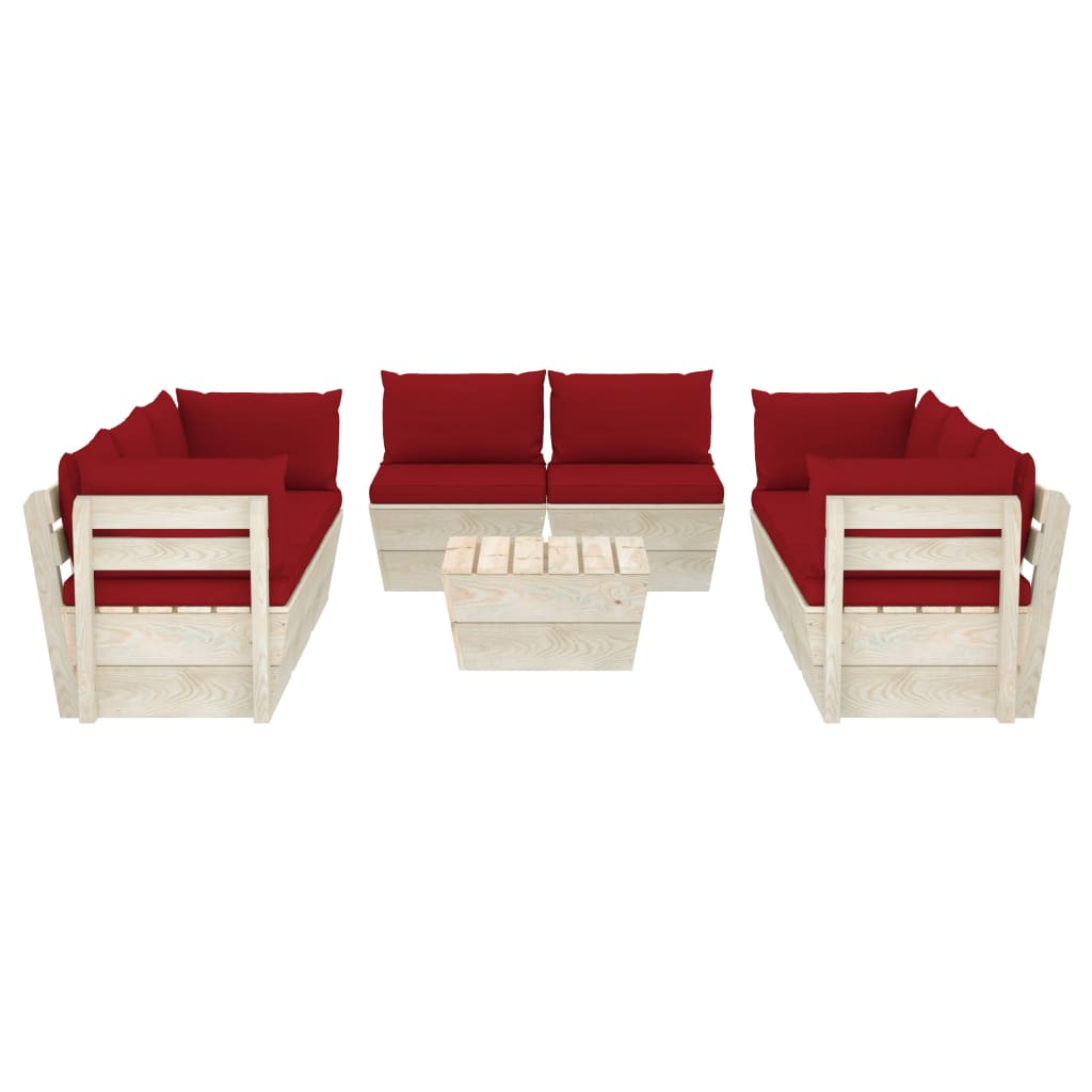 Set Mobilier Grădină Paleți, 9 Piese, Cu Perne, Lemn De Molid