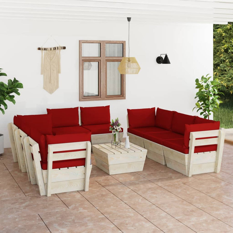 Set Mobilier Grădină Paleți, 9 Piese, Cu Perne, Lemn De Molid
