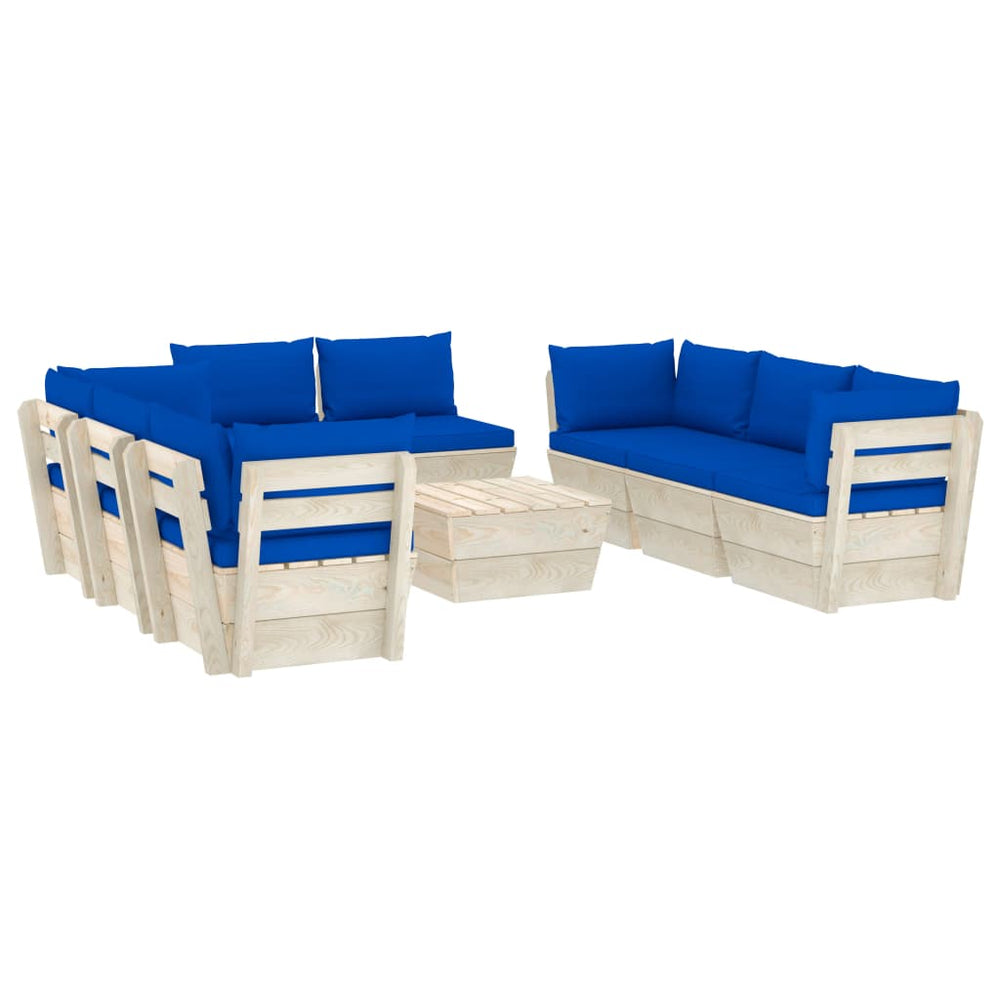 Set Mobilier Grădină Paleți, 9 Piese, Cu Perne, Lemn De Molid