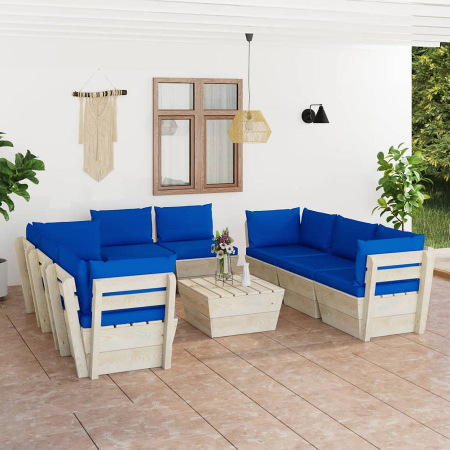 Set Mobilier Grădină Paleți, 9 Piese, Cu Perne, Lemn De Molid