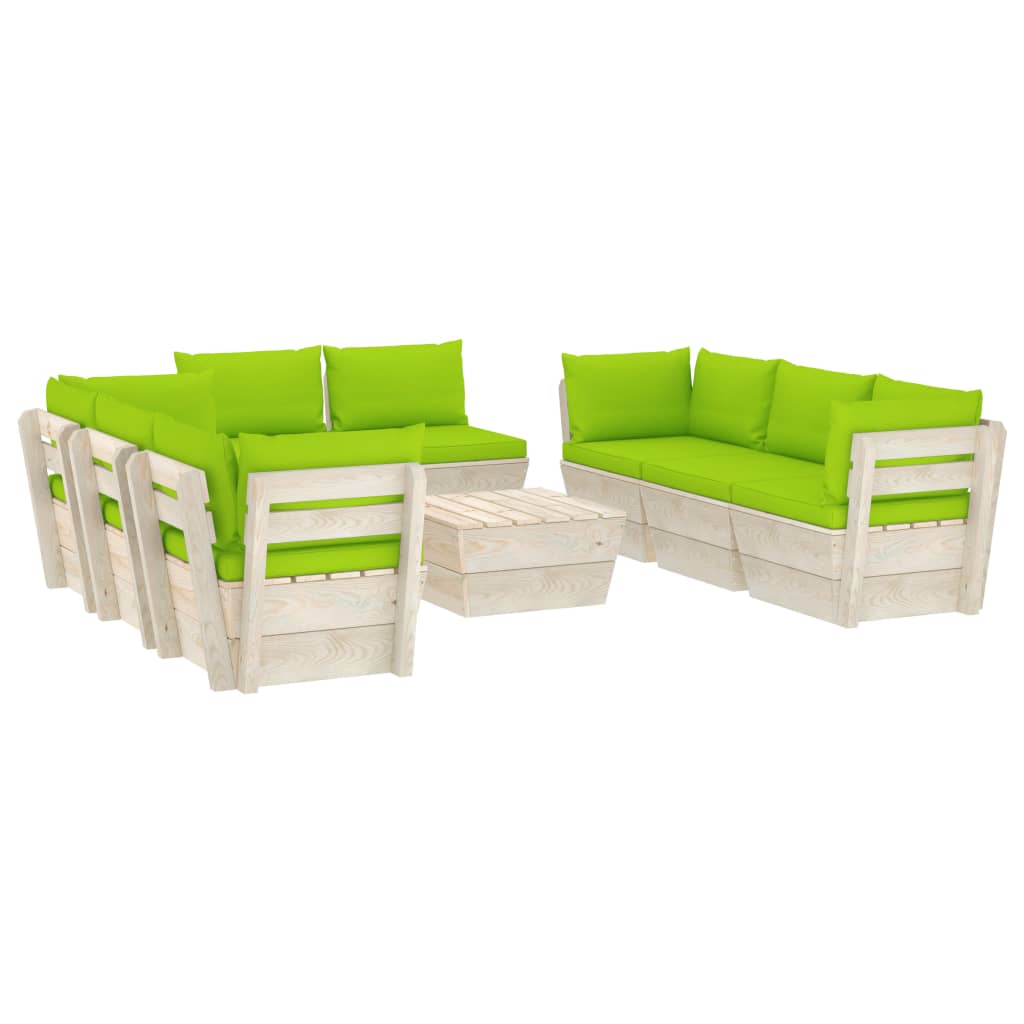 Set Mobilier Grădină Paleți, 9 Piese, Cu Perne, Lemn De Molid