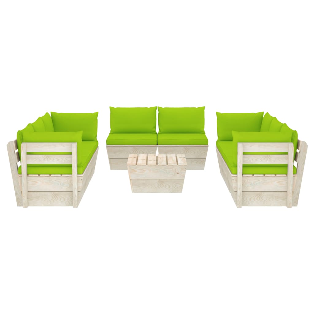 Set Mobilier Grădină Paleți, 9 Piese, Cu Perne, Lemn De Molid