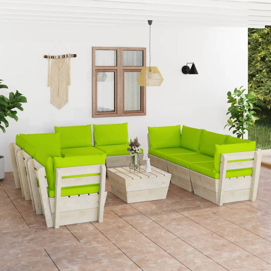 Set Mobilier Grădină Paleți, 9 Piese, Cu Perne, Lemn De Molid