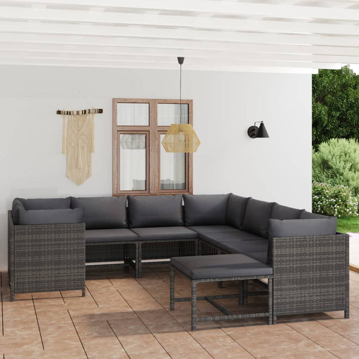 Set Mobilier De Grădină Cu Perne, 12 Piese, , Poliratan