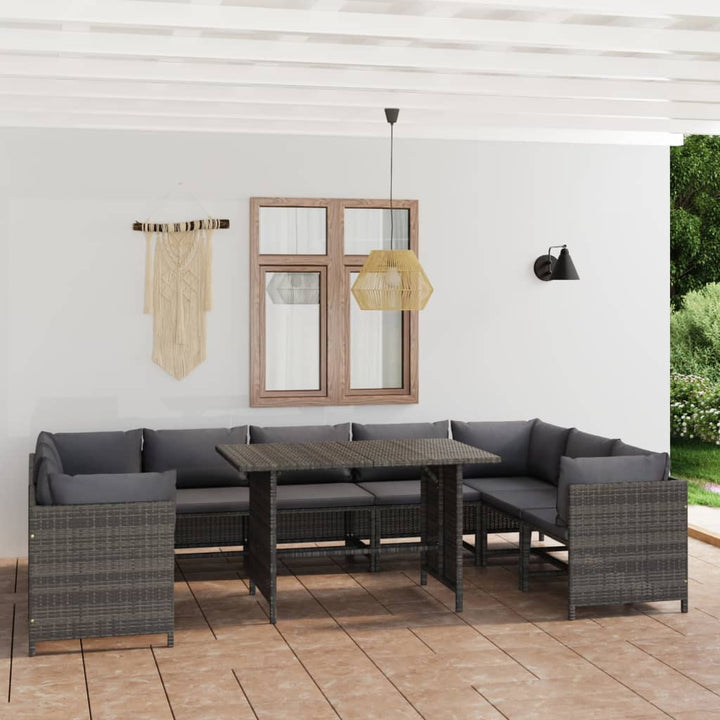 Set Mobilier De Grădină Cu Perne, 12 Piese, , Poliratan