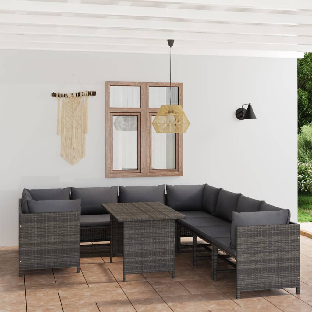 Set Mobilier De Grădină Cu Perne, 12 Piese, , Poliratan