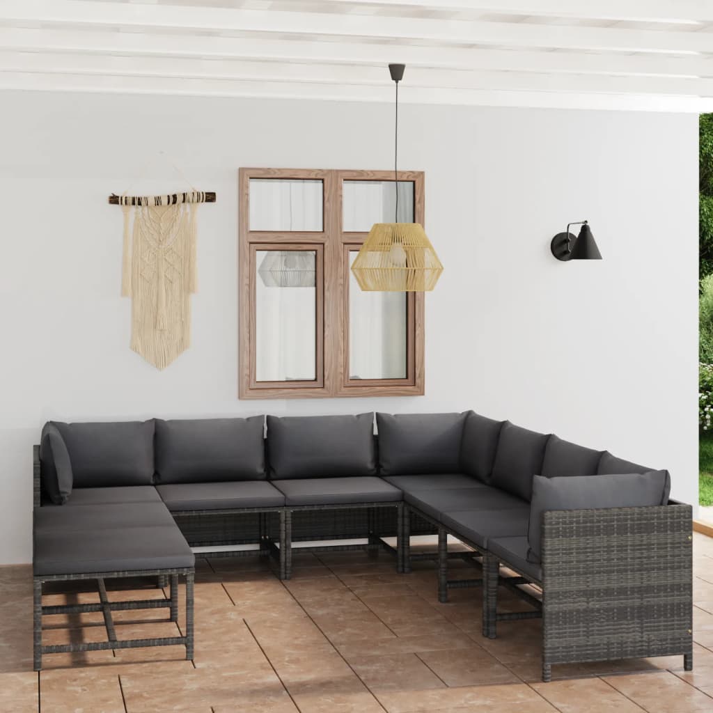 Set Mobilier De Grădină Cu Perne, 12 Piese, , Poliratan