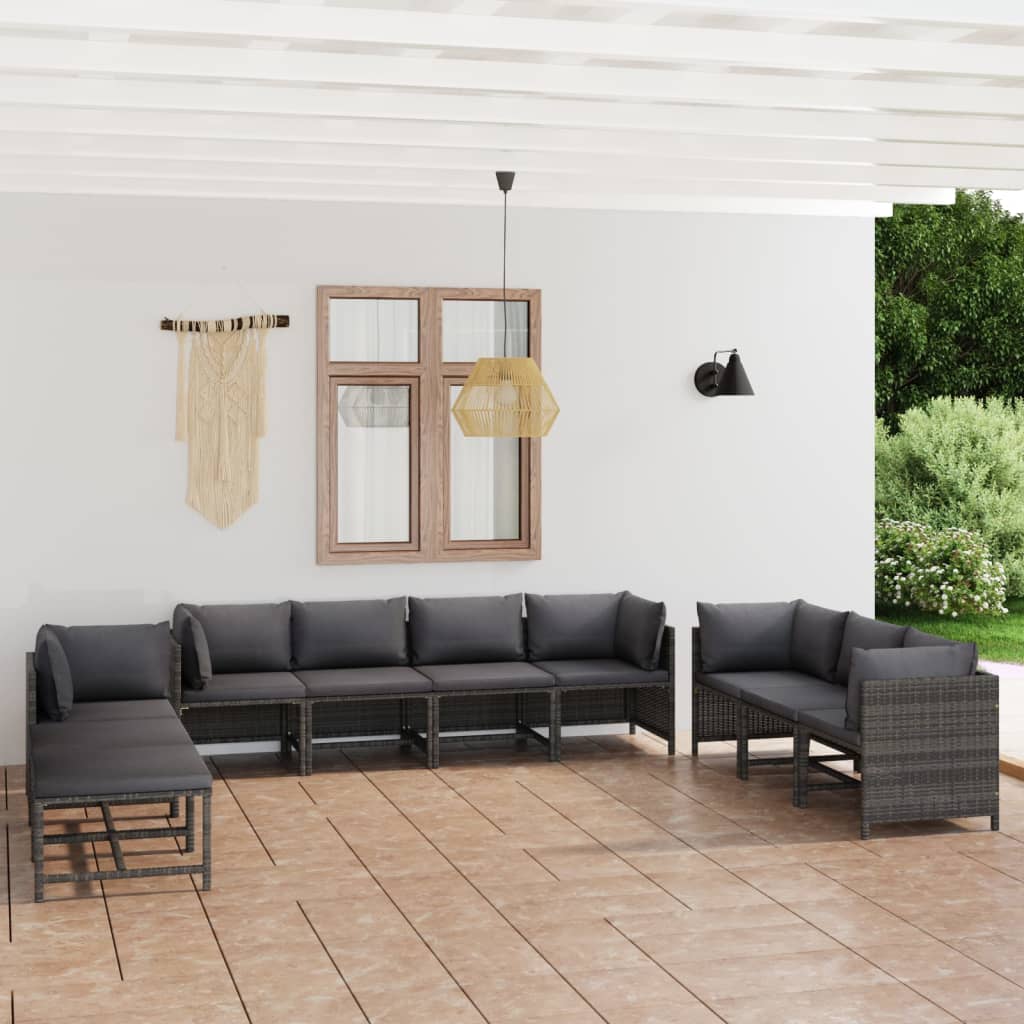 Set Mobilier De Grădină Cu Perne, 12 Piese, , Poliratan