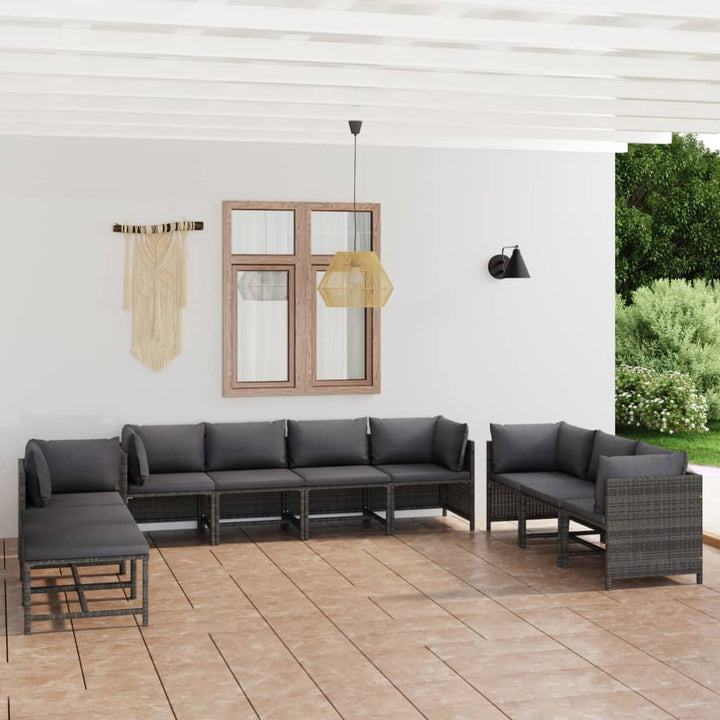 Set Mobilier De Grădină Cu Perne, 12 Piese, , Poliratan