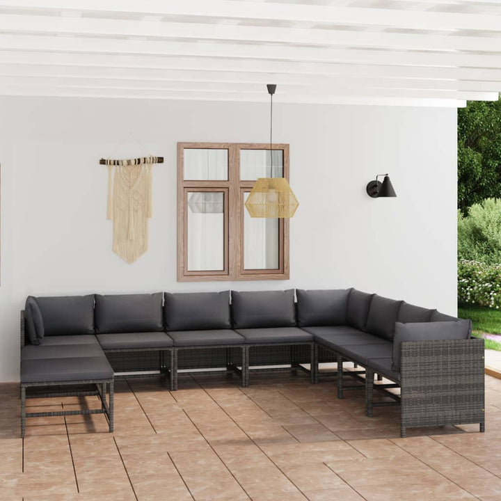 Set Mobilier De Grădină Cu Perne, 12 Piese, , Poliratan