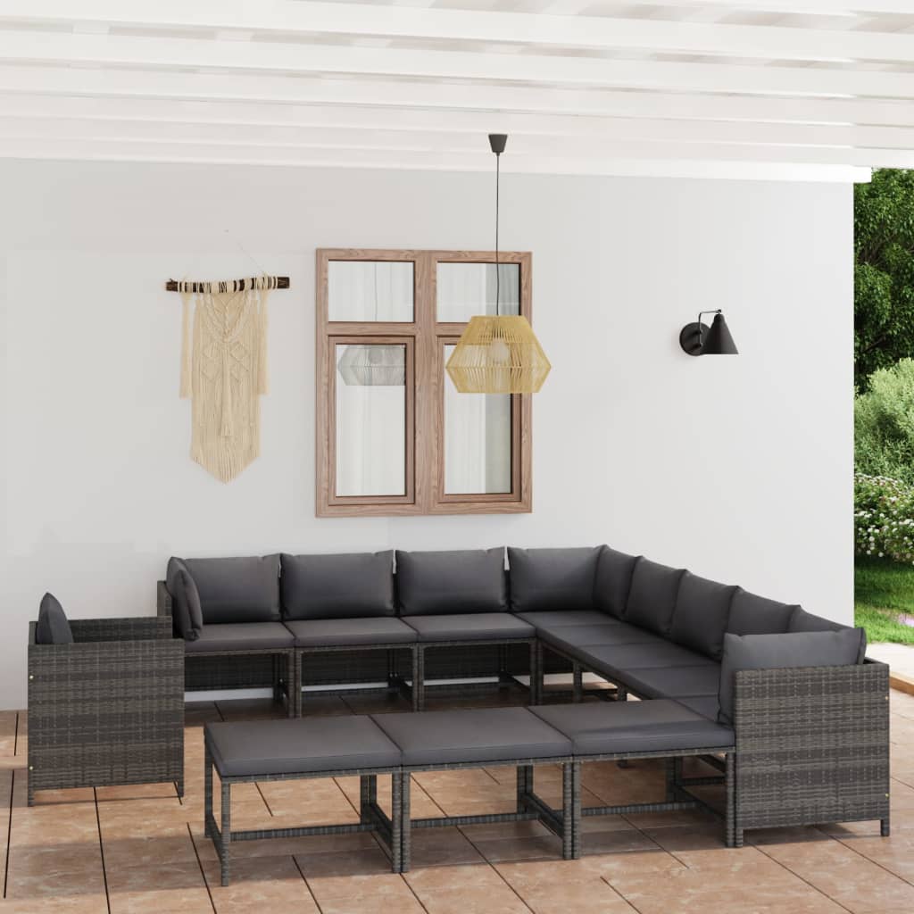 Set Mobilier De Grădină Cu Perne, 12 Piese, , Poliratan