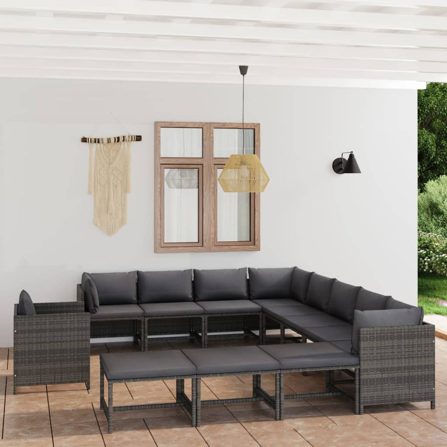 Set Mobilier De Grădină Cu Perne, 12 Piese, , Poliratan