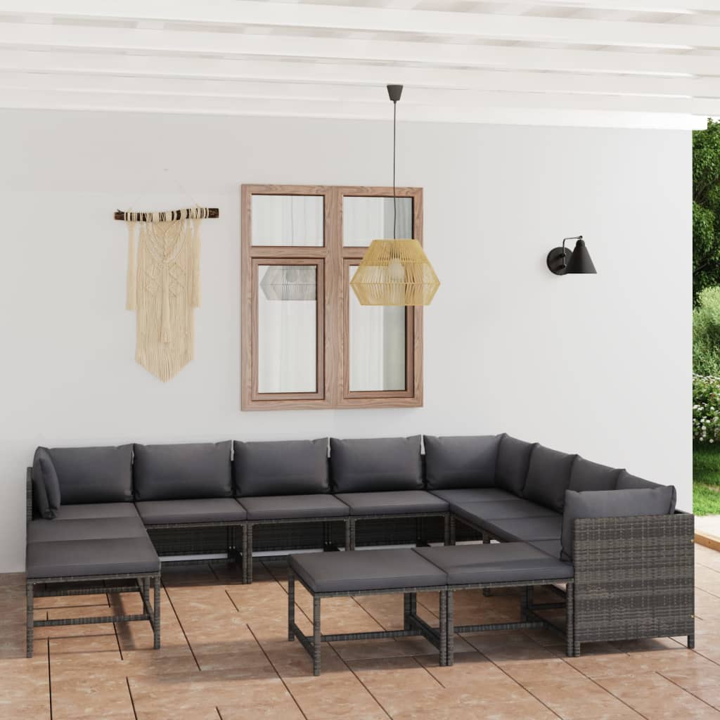 Set Mobilier De Grădină Cu Perne, 12 Piese, , Poliratan