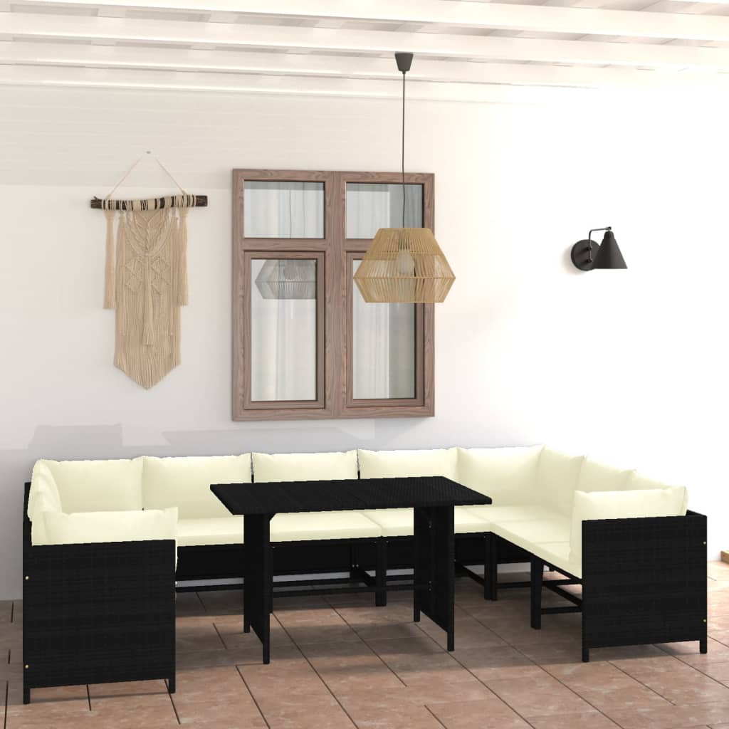 Set Mobilier De Grădină Cu Perne, 12 Piese, , Poliratan