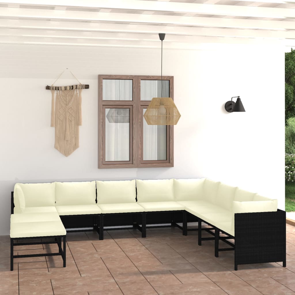Set Mobilier De Grădină Cu Perne, 12 Piese, , Poliratan