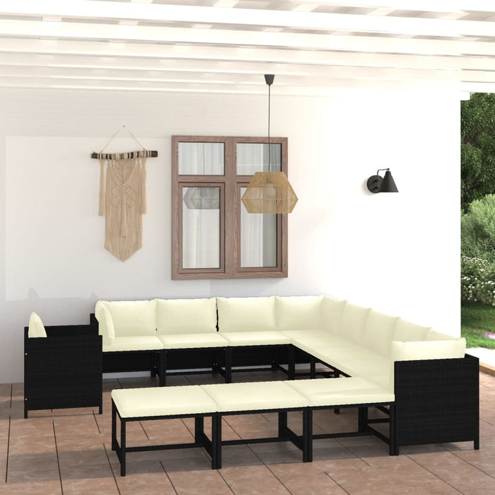 Set Mobilier De Grădină Cu Perne, 12 Piese, , Poliratan