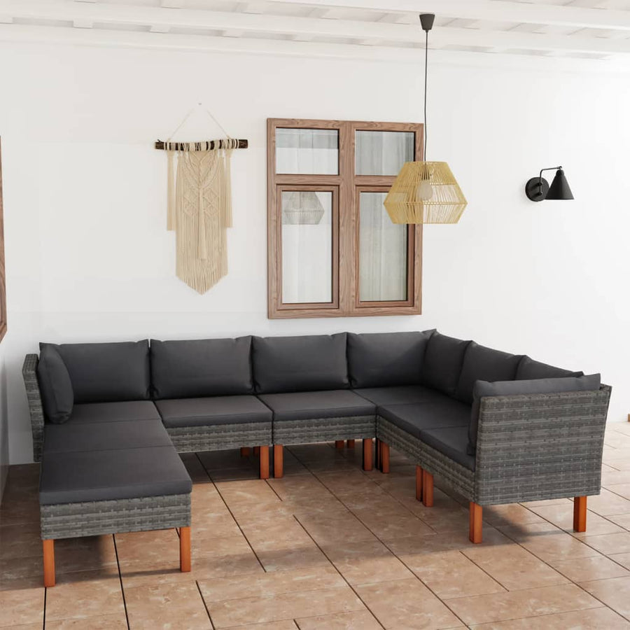 Set Mobilier De Grădină Cu Perne, 8 Piese, , Poliratan