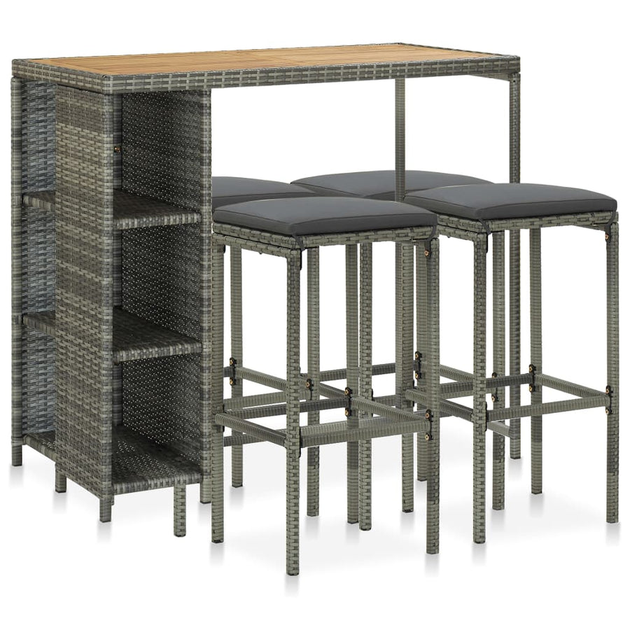 Set Mobilier Bar De Grădină Cu Perne, 5 Piese, Gri, Poliratan