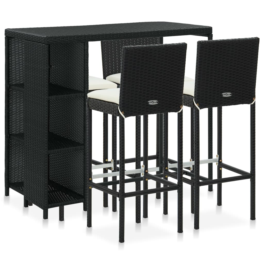 Set Mobilier Bar De Grădină Cu Perne, 5 Piese, Negru, Poliratan