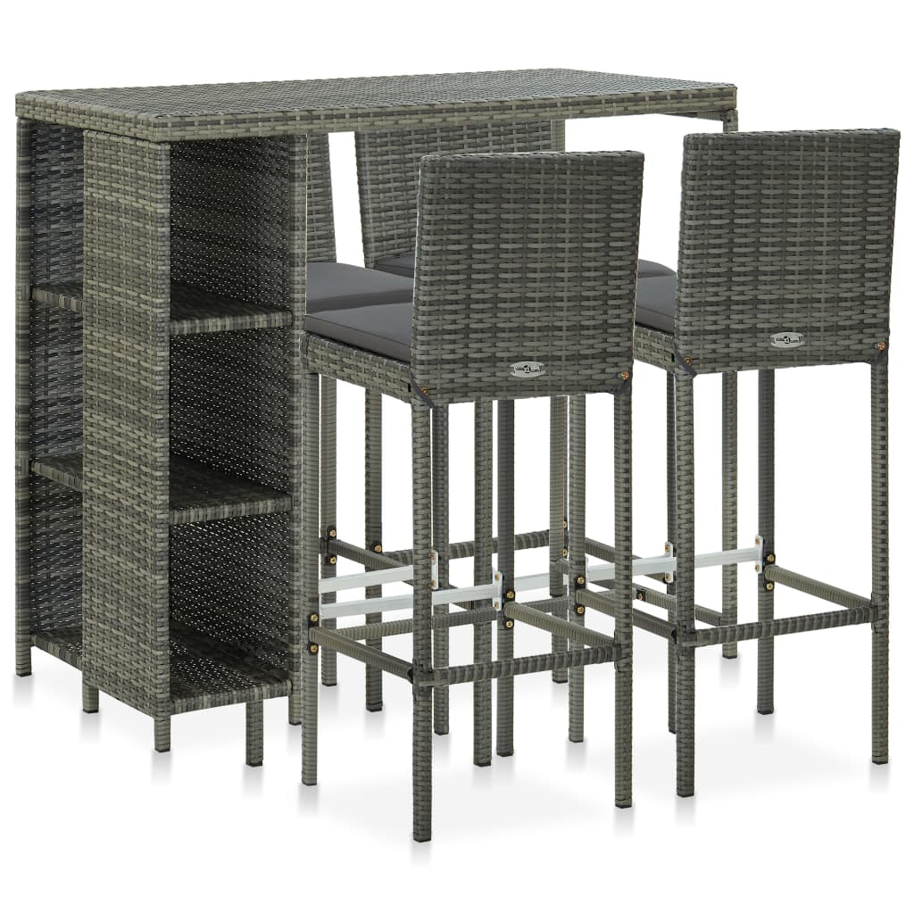 Set Mobilier Bar De Grădină Cu Perne, 5 Piese, Negru, Poliratan