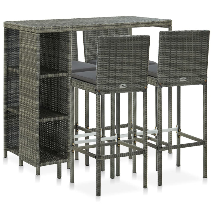Set Mobilier Bar De Grădină Cu Perne, 5 Piese, Negru, Poliratan