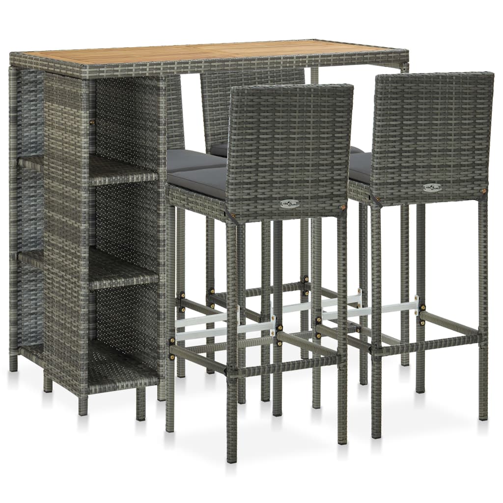 Set Mobilier Bar De Grădină Cu Perne, 5 Piese, Negru, Poliratan