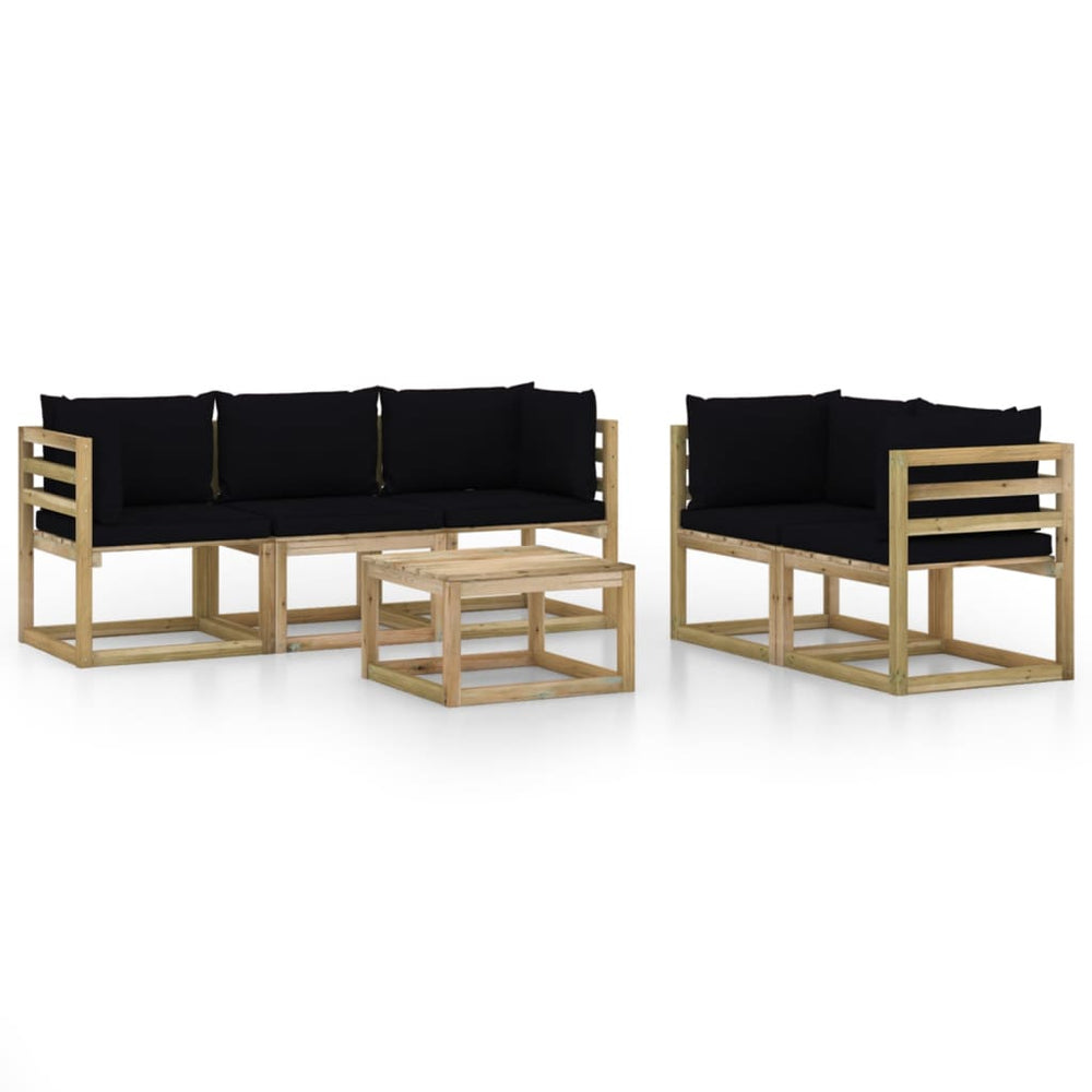 Set Mobilier De Grădină Cu Perne Negre, 6 Piese