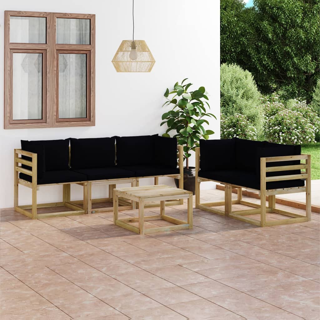 Set Mobilier De Grădină Cu Perne Negre, 6 Piese