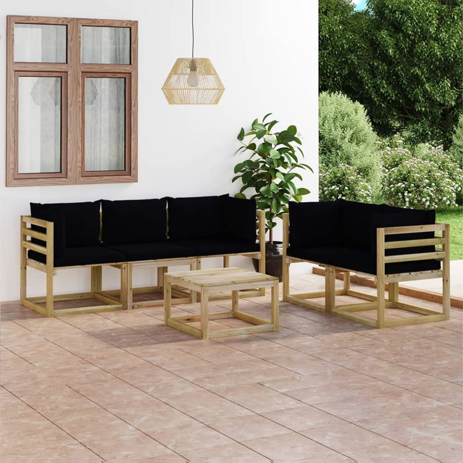 Set Mobilier De Grădină Cu Perne Negre, 6 Piese