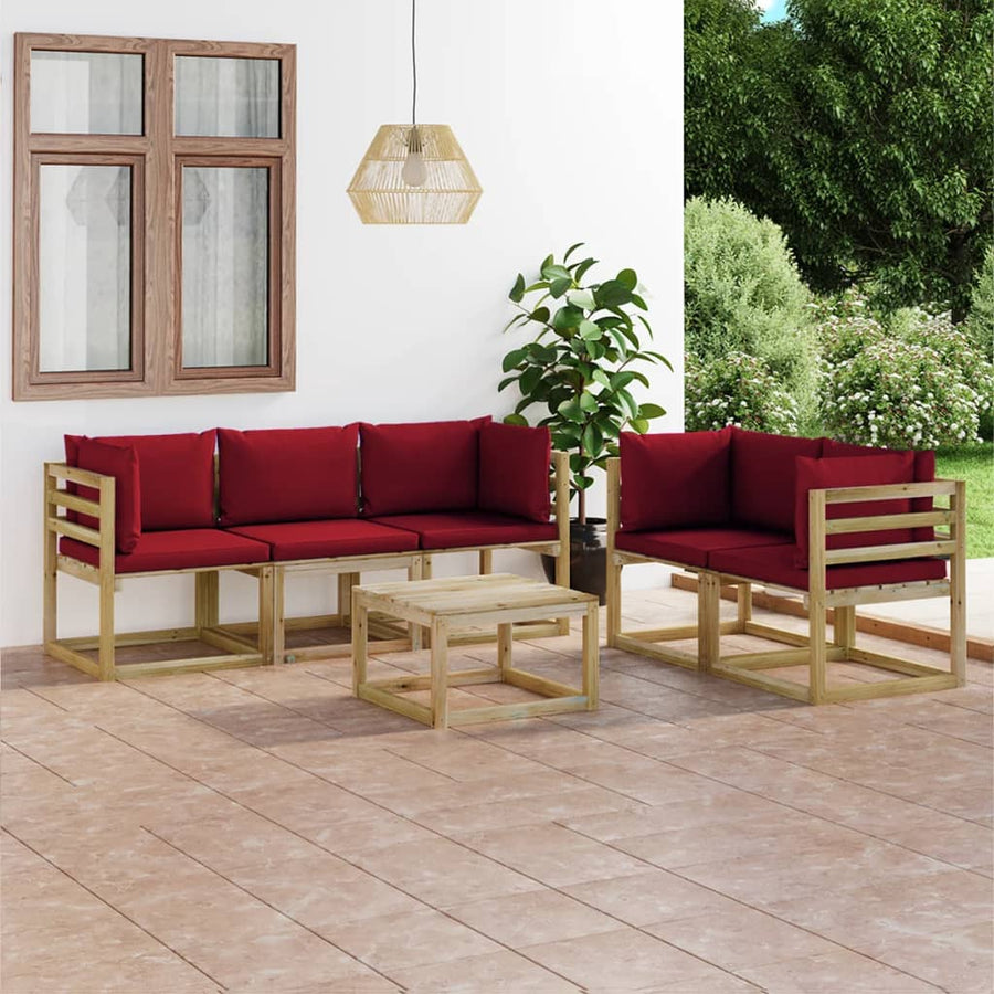 Set Mobilier De Relaxare Pentru Grădină Perne Roșu Vin 6 Piese