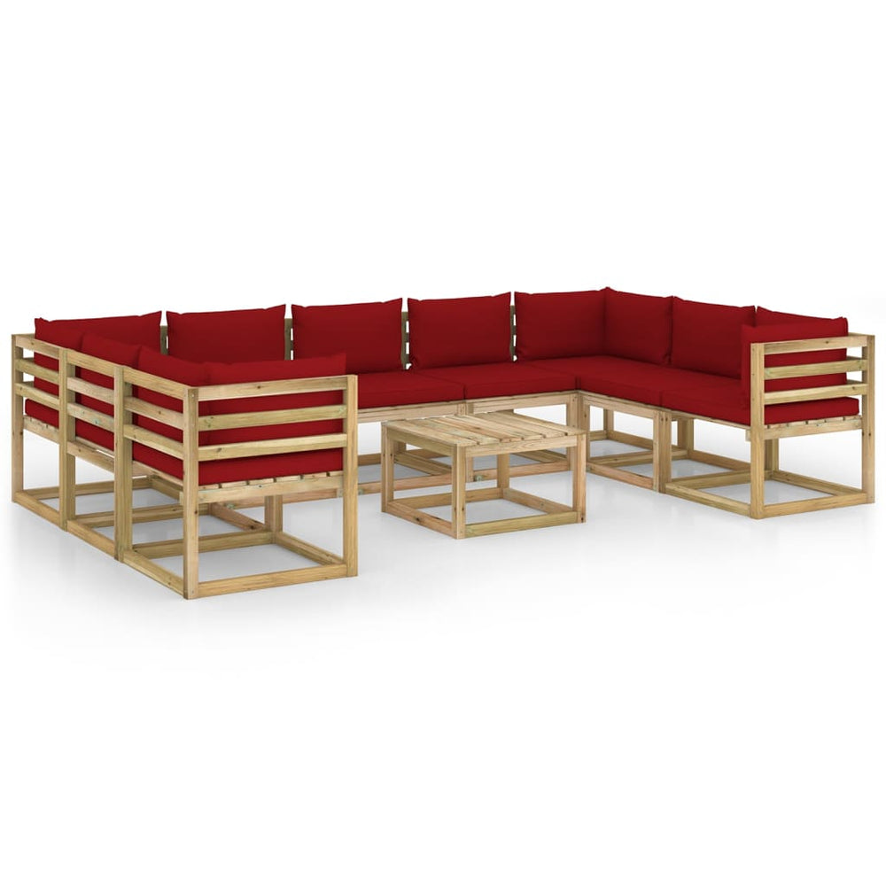 Set Mobilier De Grădină Cu Perne, 10 Piese, Lemn De Pin Tratat