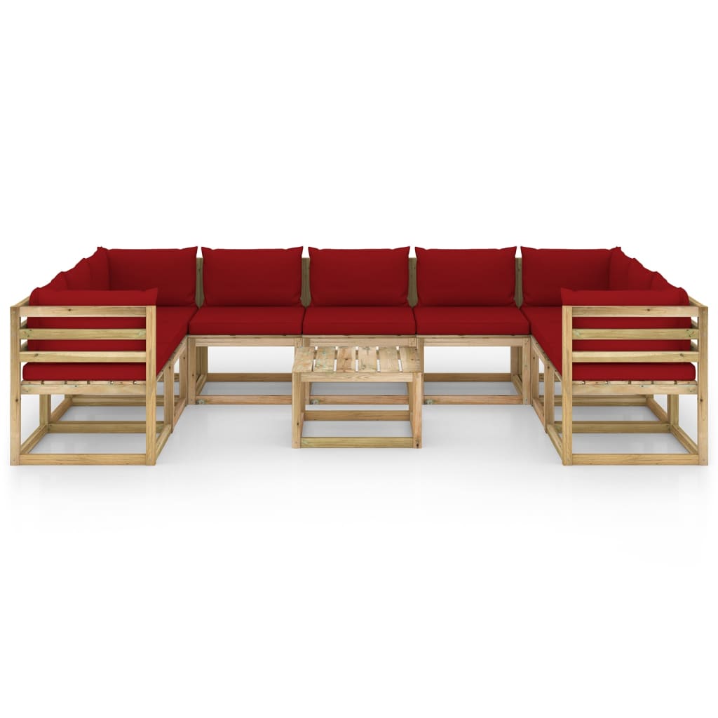 Set Mobilier De Grădină Cu Perne, 10 Piese, Lemn De Pin Tratat