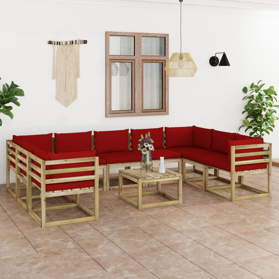 Set Mobilier De Grădină Cu Perne, 10 Piese, Lemn De Pin Tratat