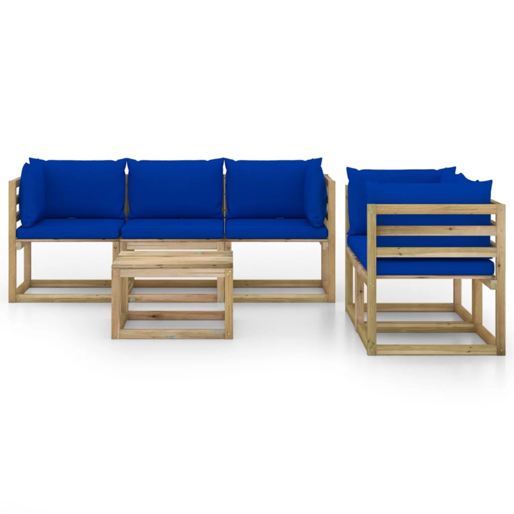 Set Mobilier De Grădină Cu Perne Albastre, 6 Piese