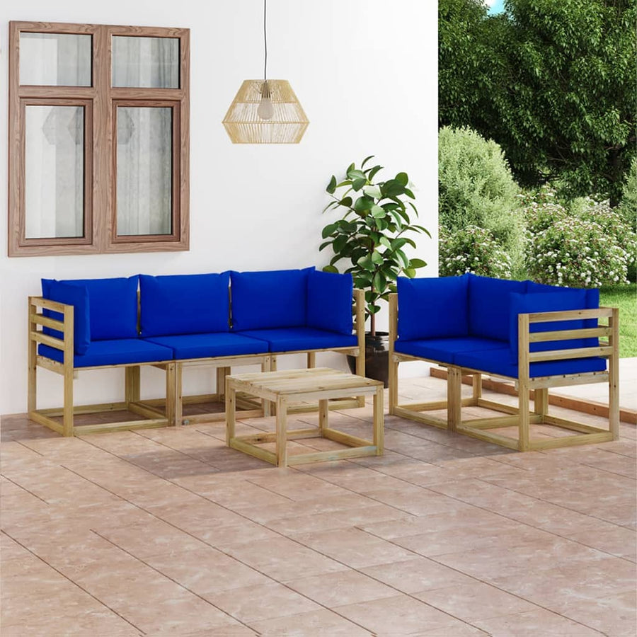 Set Mobilier De Grădină Cu Perne Albastre, 6 Piese