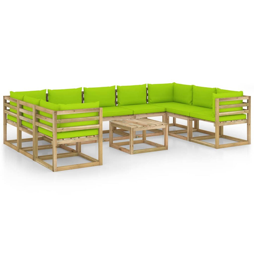 Set Mobilier De Grădină Cu Perne, 10 Piese, Lemn De Pin Tratat