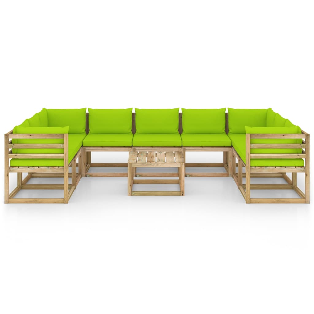 Set Mobilier De Grădină Cu Perne, 10 Piese, Lemn De Pin Tratat