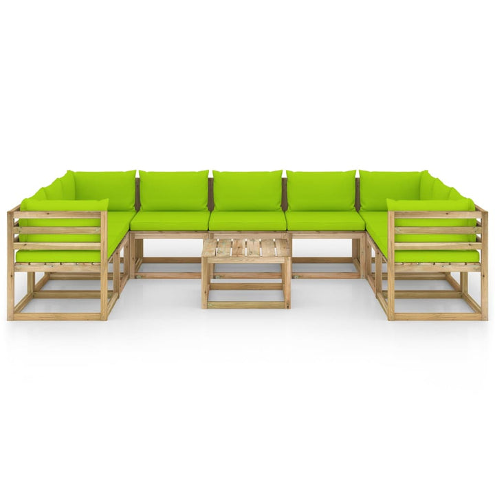 Set Mobilier De Grădină Cu Perne, 10 Piese, Lemn De Pin Tratat