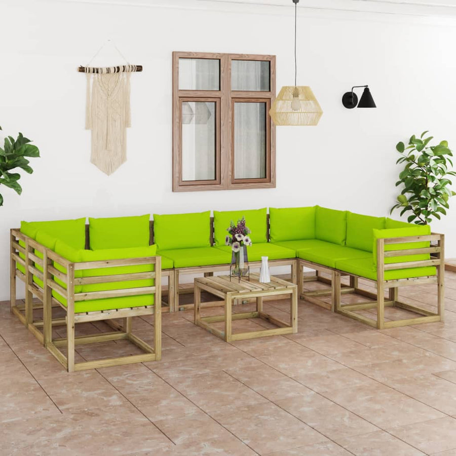 Set Mobilier De Grădină Cu Perne, 10 Piese, Lemn De Pin Tratat