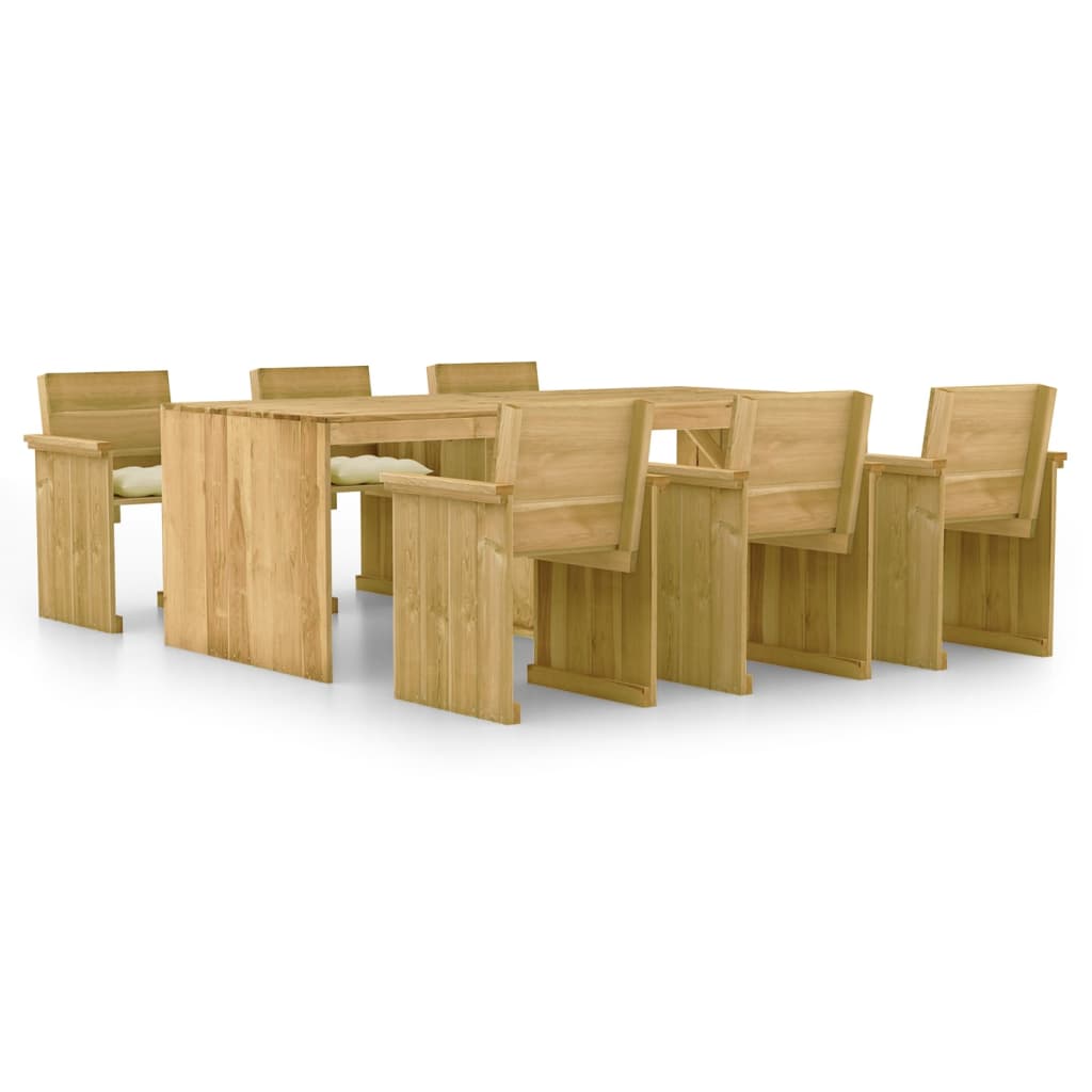 Set Mobilier De Grădină Cu Perne, 7 Piese, Lemn De Pin Tratat