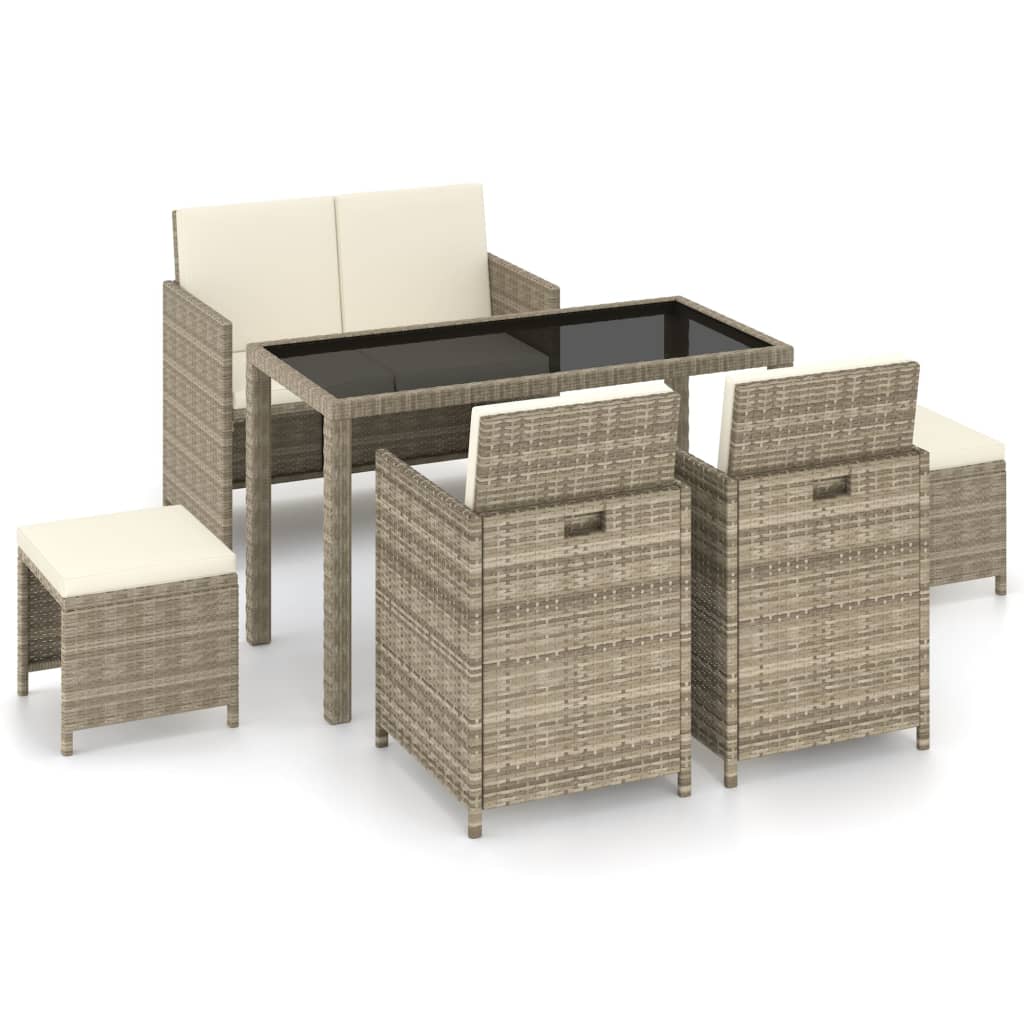 Set Mobilier De Exterior Cu Perne, 6 Piese, , Poliratan