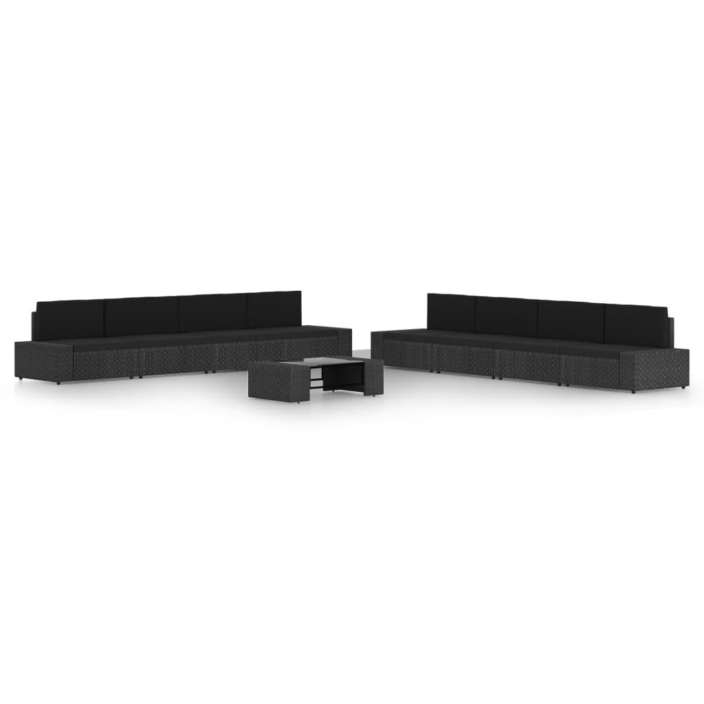 Set Mobilier De Grădină, 9 Piese, Negru, Poliratan