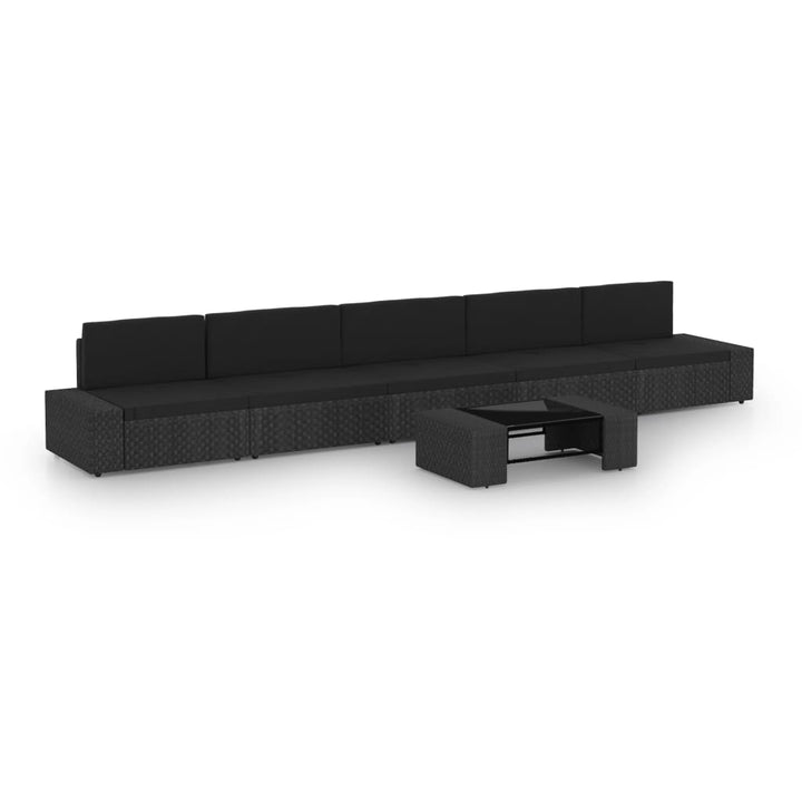 Set Mobilier De Grădină, 9 Piese, Negru, Poliratan