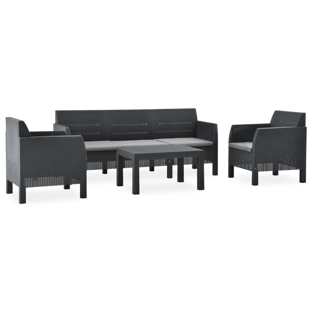 Set Mobilier De Grădină Cu Perne, 4 Piese, Antracit, Pp Ratan