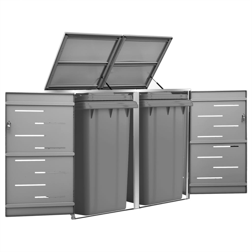 Magazie Pentru Trei Pubele, 207X77,5X112,5 Cm, Oțel Inoxidabil
