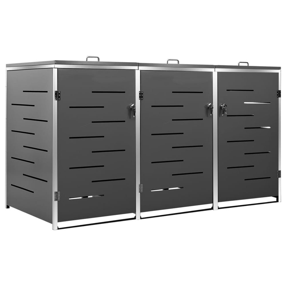 Magazie Pentru Trei Pubele, 207X77,5X112,5 Cm, Oțel Inoxidabil