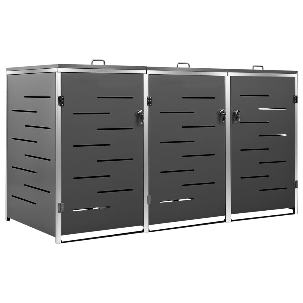 Magazie Pentru Trei Pubele, 207X77,5X112,5 Cm, Oțel Inoxidabil