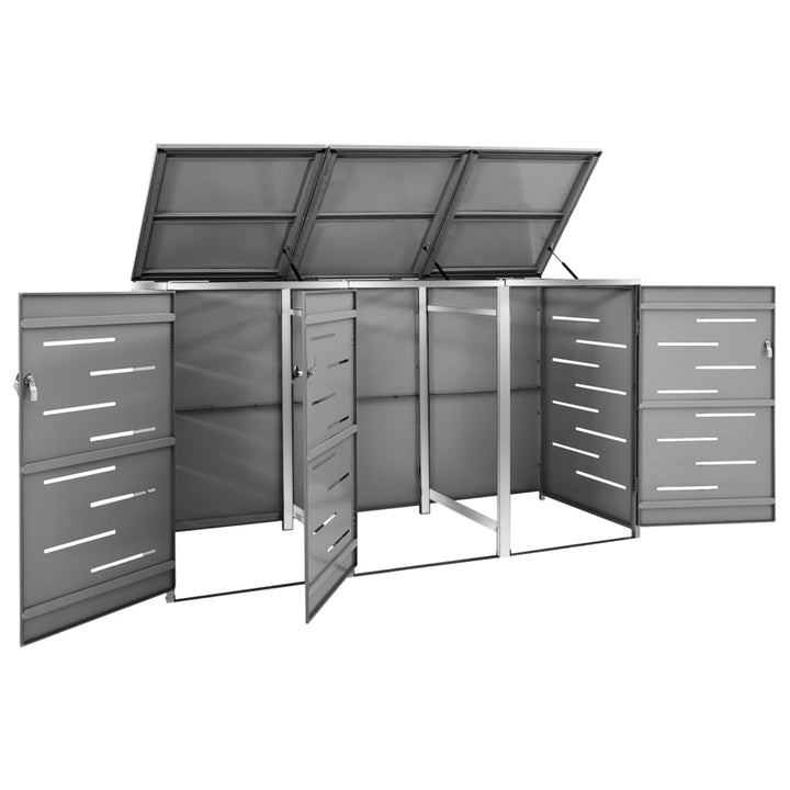 Magazie Pentru Trei Pubele, 207X77,5X112,5 Cm, Oțel Inoxidabil