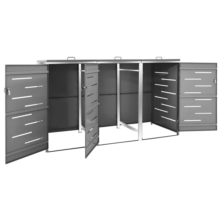 Magazie Pentru Trei Pubele, 207X77,5X112,5 Cm, Oțel Inoxidabil